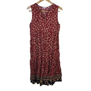 Beach Lunch Lounge Ireana Tiered Ruffle Red Floral Midi Dress Size Medium